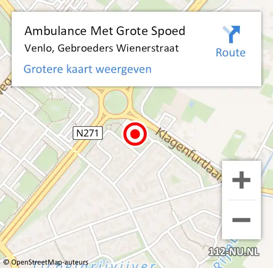 Locatie op kaart van de 112 melding: Ambulance Met Grote Spoed Naar Venlo, Gebroeders Wienerstraat op 15 mei 2022 16:50