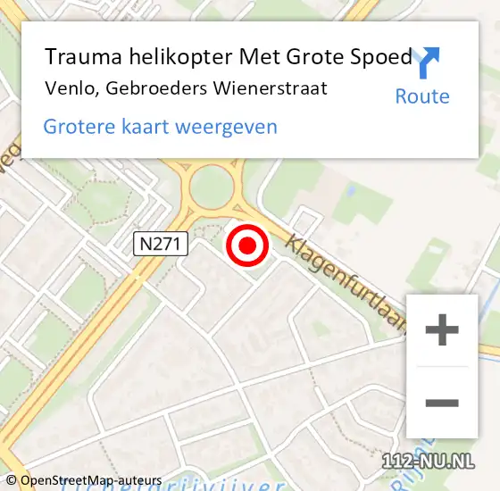 Locatie op kaart van de 112 melding: Trauma helikopter Met Grote Spoed Naar Venlo, Gebroeders Wienerstraat op 15 mei 2022 16:50