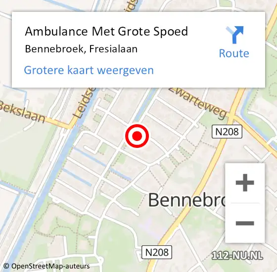 Locatie op kaart van de 112 melding: Ambulance Met Grote Spoed Naar Bennebroek, Fresialaan op 15 mei 2022 16:52