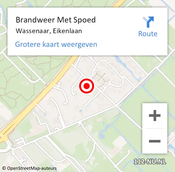 Locatie op kaart van de 112 melding: Brandweer Met Spoed Naar Wassenaar, Eikenlaan op 15 mei 2022 17:17