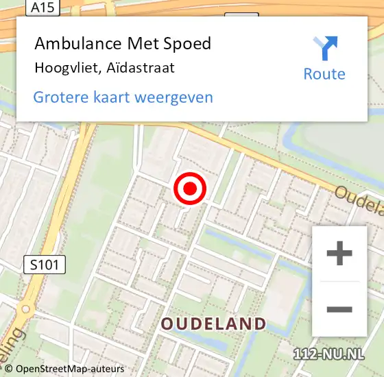 Locatie op kaart van de 112 melding: Ambulance Met Spoed Naar Hoogvliet, Aïdastraat op 15 mei 2022 17:19