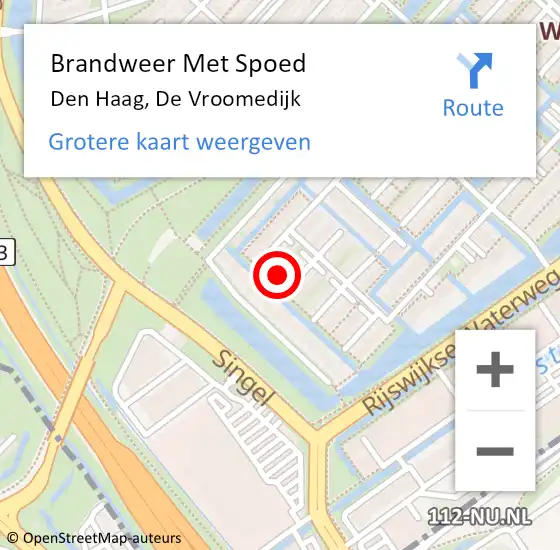 Locatie op kaart van de 112 melding: Brandweer Met Spoed Naar Den Haag, De Vroomedijk op 15 mei 2022 17:32