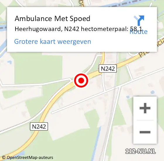 Locatie op kaart van de 112 melding: Ambulance Met Spoed Naar Heerhugowaard, N242 hectometerpaal: 58,1 op 15 mei 2022 17:49