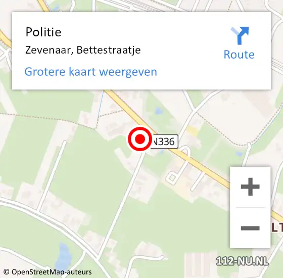 Locatie op kaart van de 112 melding: Politie Zevenaar, Bettestraatje op 15 mei 2022 18:00