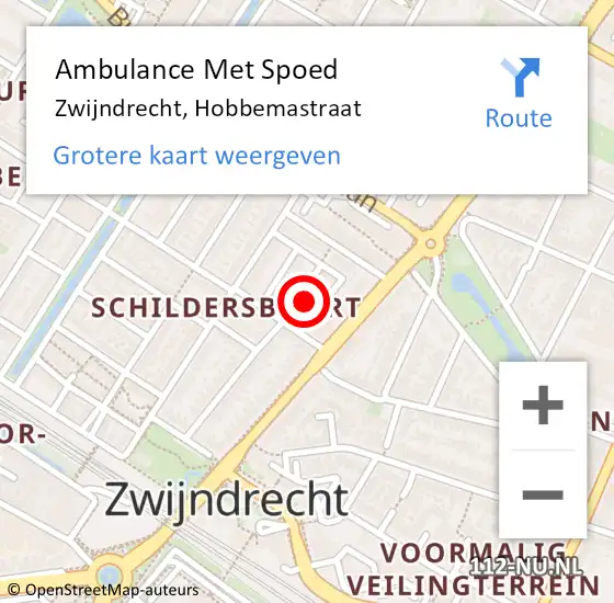 Locatie op kaart van de 112 melding: Ambulance Met Spoed Naar Zwijndrecht, Hobbemastraat op 15 mei 2022 18:04