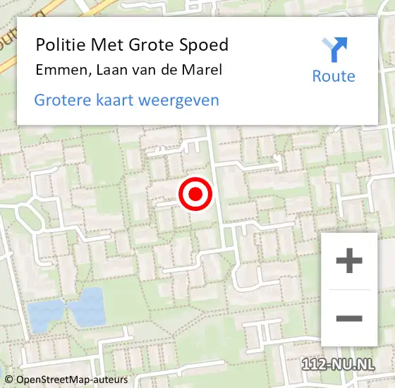 Locatie op kaart van de 112 melding: Politie Met Grote Spoed Naar Emmen, Laan van de Marel op 15 mei 2022 18:13