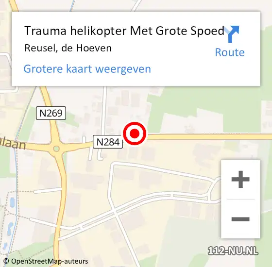 Locatie op kaart van de 112 melding: Trauma helikopter Met Grote Spoed Naar Reusel, de Hoeven op 15 mei 2022 18:16