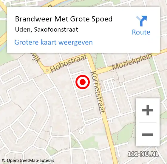 Locatie op kaart van de 112 melding: Brandweer Met Grote Spoed Naar Uden, Saxofoonstraat op 15 mei 2022 18:21