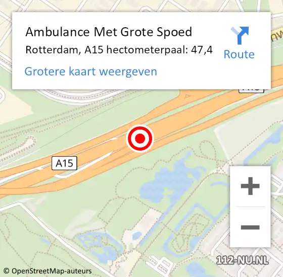 Locatie op kaart van de 112 melding: Ambulance Met Grote Spoed Naar Rotterdam, A15 hectometerpaal: 47,4 op 15 mei 2022 18:57