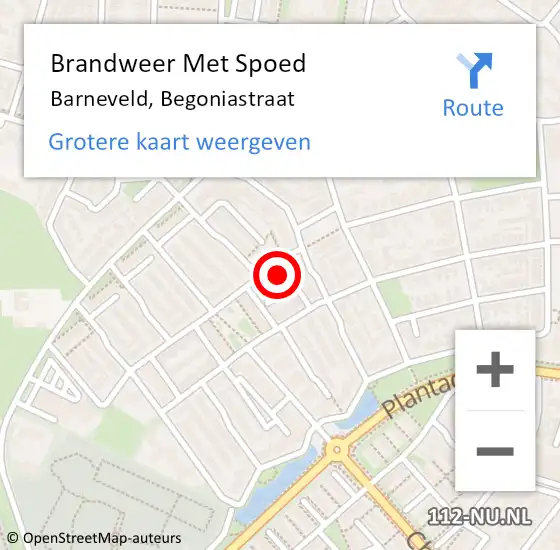 Locatie op kaart van de 112 melding: Brandweer Met Spoed Naar Barneveld, Begoniastraat op 15 mei 2022 19:48