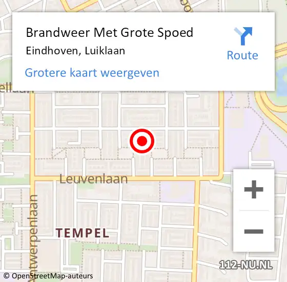 Locatie op kaart van de 112 melding: Brandweer Met Grote Spoed Naar Eindhoven, Luiklaan op 15 mei 2022 19:57