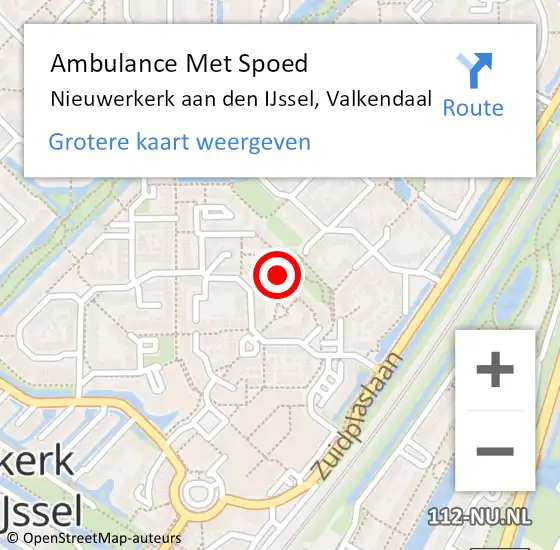 Locatie op kaart van de 112 melding: Ambulance Met Spoed Naar Nieuwerkerk aan den IJssel, Valkendaal op 15 mei 2022 20:06