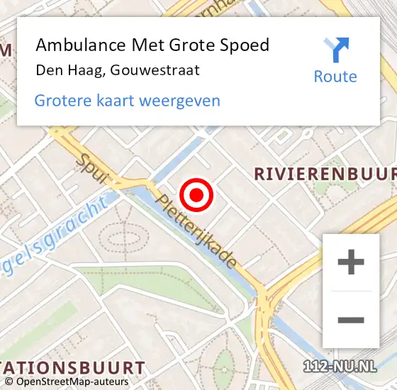 Locatie op kaart van de 112 melding: Ambulance Met Grote Spoed Naar Den Haag, Gouwestraat op 15 mei 2022 20:17