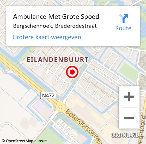 Locatie op kaart van de 112 melding: Ambulance Met Grote Spoed Naar Bergschenhoek, Brederodestraat op 15 mei 2022 20:30