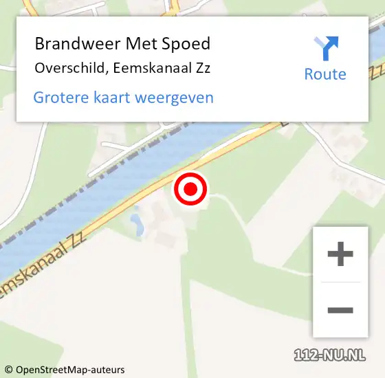 Locatie op kaart van de 112 melding: Brandweer Met Spoed Naar Overschild, Eemskanaal Zz op 15 mei 2022 20:36