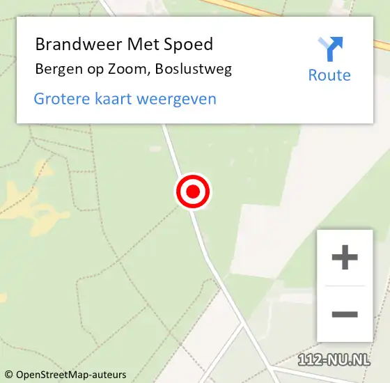 Locatie op kaart van de 112 melding: Brandweer Met Spoed Naar Bergen op Zoom, Boslustweg op 15 mei 2022 20:40