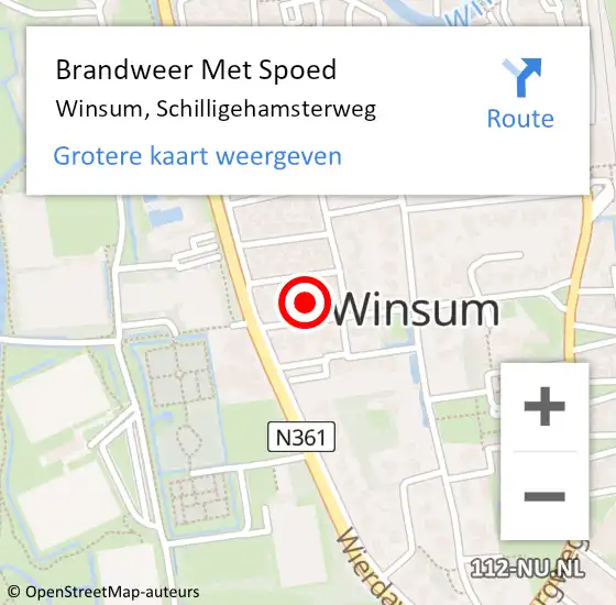 Locatie op kaart van de 112 melding: Brandweer Met Spoed Naar Winsum, Schilligehamsterweg op 15 mei 2022 20:57