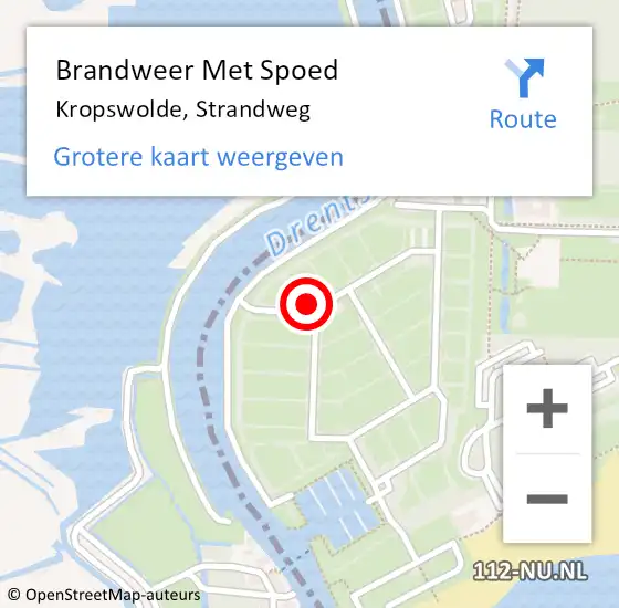Locatie op kaart van de 112 melding: Brandweer Met Spoed Naar Kropswolde, Strandweg op 15 mei 2022 20:58