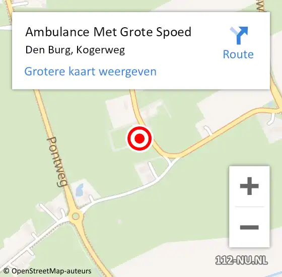 Locatie op kaart van de 112 melding: Ambulance Met Grote Spoed Naar Den Burg, Kogerweg op 15 mei 2022 21:01