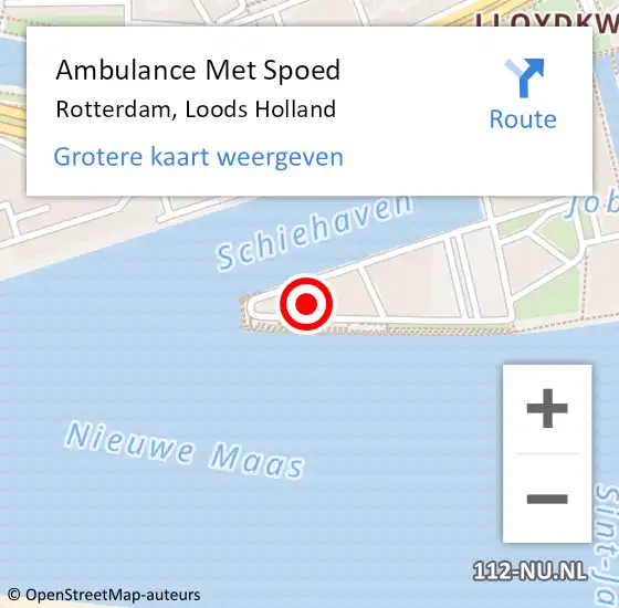 Locatie op kaart van de 112 melding: Ambulance Met Spoed Naar Rotterdam, Loods Holland op 15 mei 2022 21:02