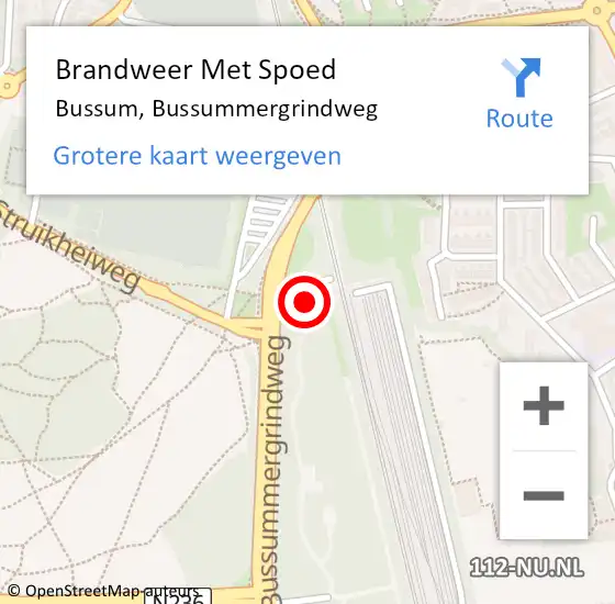 Locatie op kaart van de 112 melding: Brandweer Met Spoed Naar Bussum, Bussummergrindweg op 15 mei 2022 21:22