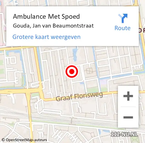 Locatie op kaart van de 112 melding: Ambulance Met Spoed Naar Gouda, Jan van Beaumontstraat op 15 mei 2022 21:39