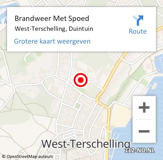 Locatie op kaart van de 112 melding: Brandweer Met Spoed Naar West-Terschelling, Duintuin op 15 mei 2022 21:59