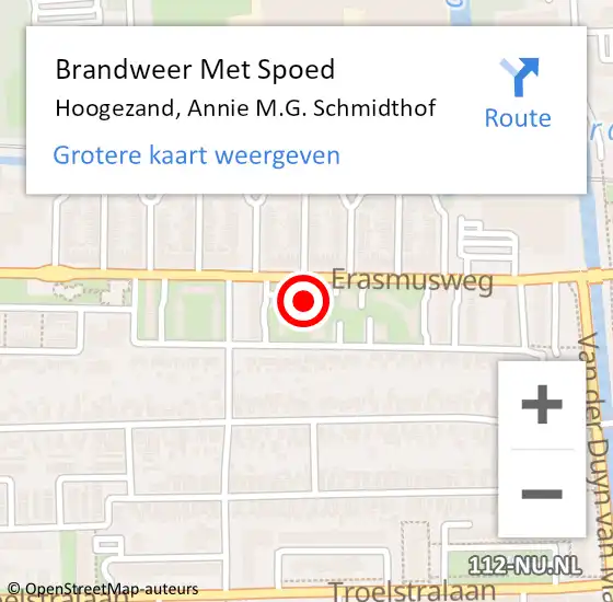 Locatie op kaart van de 112 melding: Brandweer Met Spoed Naar Hoogezand, Annie M.G. Schmidthof op 15 mei 2022 22:24