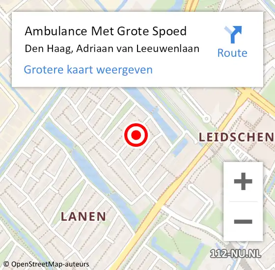 Locatie op kaart van de 112 melding: Ambulance Met Grote Spoed Naar Den Haag, Adriaan van Leeuwenlaan op 15 mei 2022 22:28