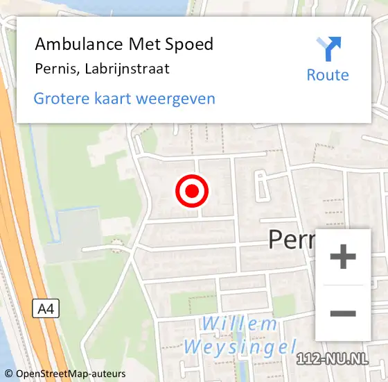 Locatie op kaart van de 112 melding: Ambulance Met Spoed Naar Pernis, Labrijnstraat op 15 mei 2022 23:24