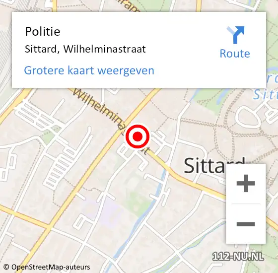 Locatie op kaart van de 112 melding: Politie Sittard, Wilhelminastraat op 15 mei 2022 23:31