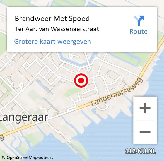 Locatie op kaart van de 112 melding: Brandweer Met Spoed Naar Ter Aar, van Wassenaerstraat op 15 mei 2022 23:33