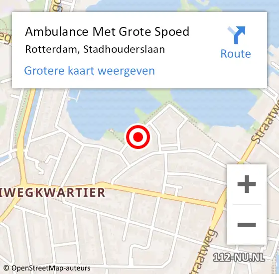 Locatie op kaart van de 112 melding: Ambulance Met Grote Spoed Naar Rotterdam, Stadhouderslaan op 16 mei 2022 00:29