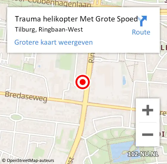 Locatie op kaart van de 112 melding: Trauma helikopter Met Grote Spoed Naar Tilburg, Ringbaan-West op 16 mei 2022 01:14