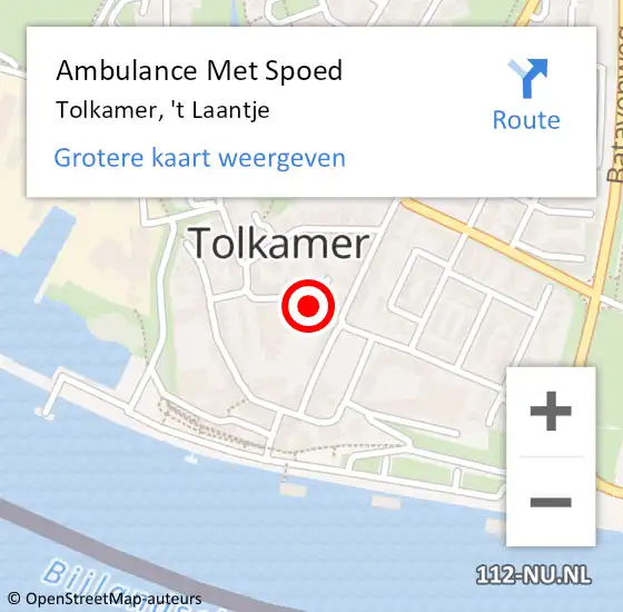 Locatie op kaart van de 112 melding: Ambulance Met Spoed Naar Tolkamer, 't Laantje op 16 mei 2022 02:06