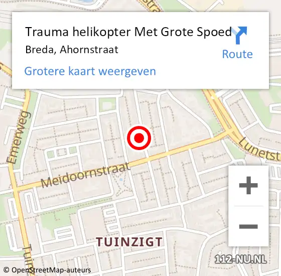 Locatie op kaart van de 112 melding: Trauma helikopter Met Grote Spoed Naar Breda, Ahornstraat op 16 mei 2022 03:43