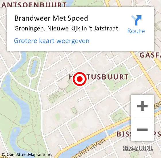 Locatie op kaart van de 112 melding: Brandweer Met Spoed Naar Groningen, Nieuwe Kijk in 't Jatstraat op 16 mei 2022 04:02