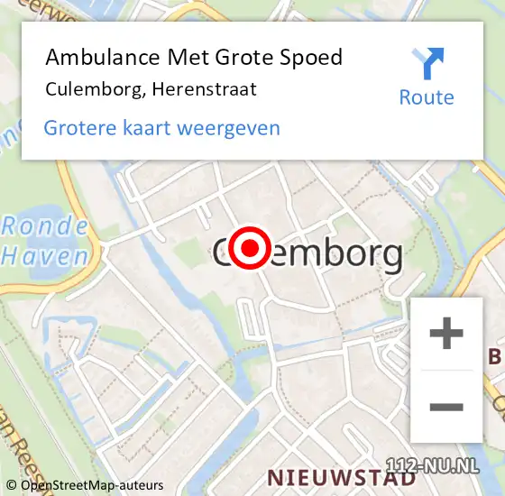 Locatie op kaart van de 112 melding: Ambulance Met Grote Spoed Naar Culemborg, Herenstraat op 16 mei 2022 04:38
