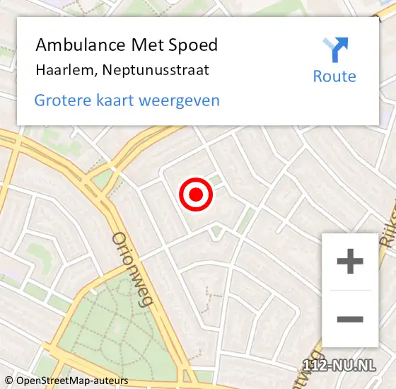 Locatie op kaart van de 112 melding: Ambulance Met Spoed Naar Haarlem, Neptunusstraat op 16 mei 2022 04:39