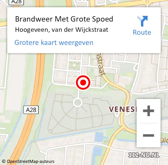 Locatie op kaart van de 112 melding: Brandweer Met Grote Spoed Naar Hoogeveen, van der Wijckstraat op 16 mei 2022 05:13