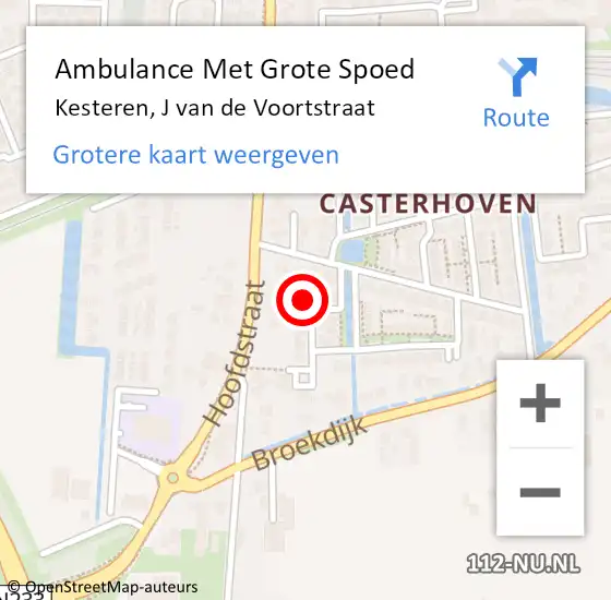 Locatie op kaart van de 112 melding: Ambulance Met Grote Spoed Naar Kesteren, J van de Voortstraat op 16 mei 2022 05:33