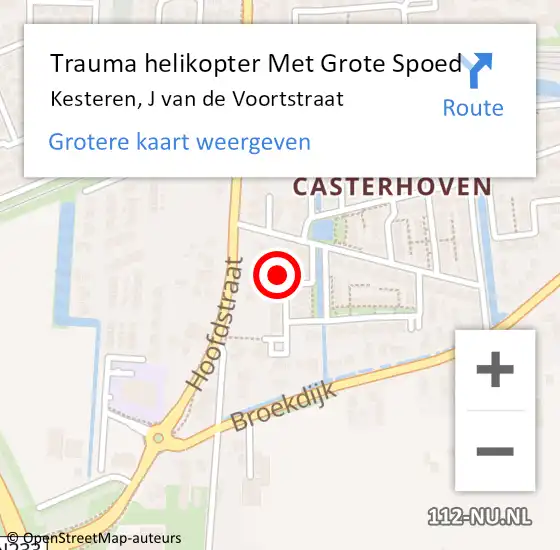 Locatie op kaart van de 112 melding: Trauma helikopter Met Grote Spoed Naar Kesteren, J van de Voortstraat op 16 mei 2022 05:38