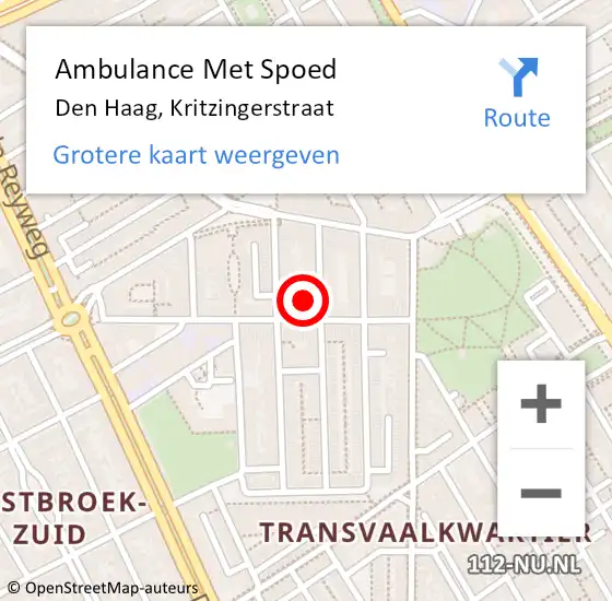 Locatie op kaart van de 112 melding: Ambulance Met Spoed Naar Den Haag, Kritzingerstraat op 16 mei 2022 06:08