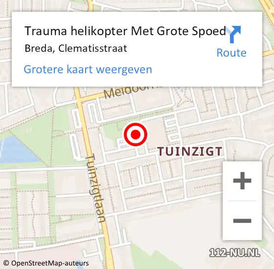 Locatie op kaart van de 112 melding: Trauma helikopter Met Grote Spoed Naar Breda, Clematisstraat op 16 mei 2022 06:12