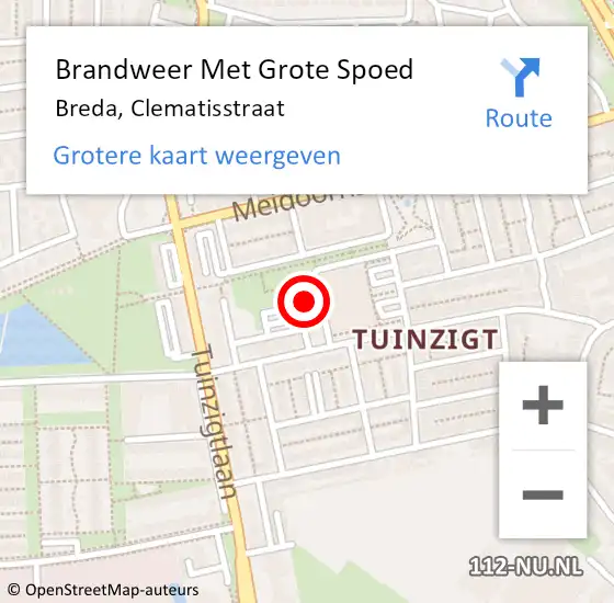 Locatie op kaart van de 112 melding: Brandweer Met Grote Spoed Naar Breda, Clematisstraat op 16 mei 2022 06:22