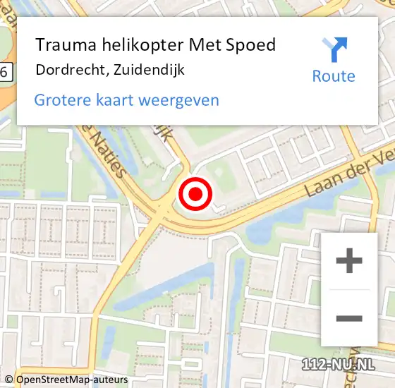 Locatie op kaart van de 112 melding: Trauma helikopter Met Spoed Naar Dordrecht, Zuidendijk op 16 mei 2022 06:39