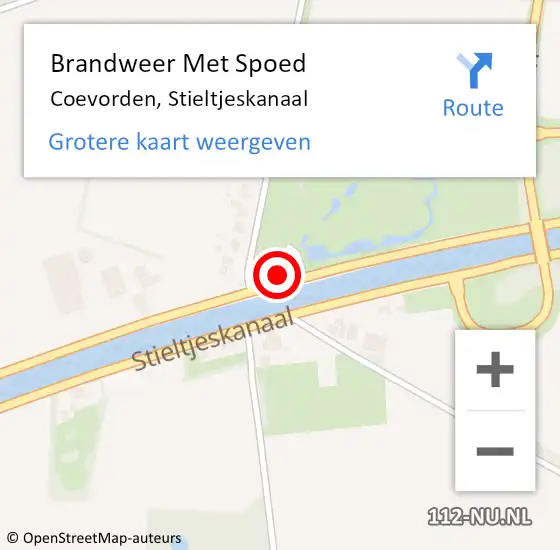 Locatie op kaart van de 112 melding: Brandweer Met Spoed Naar Coevorden, Stieltjeskanaal op 16 mei 2022 06:43