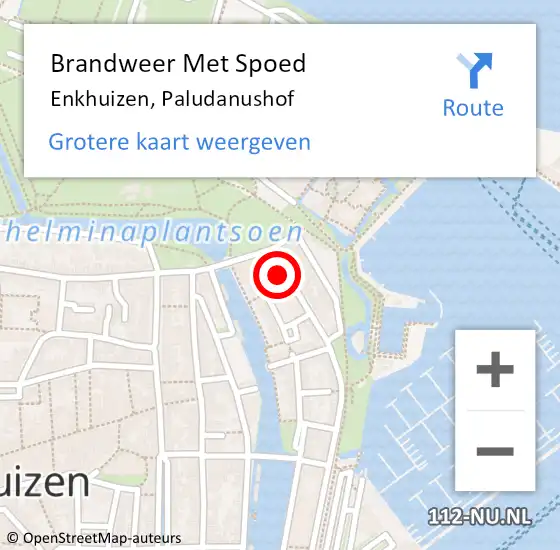 Locatie op kaart van de 112 melding: Brandweer Met Spoed Naar Enkhuizen, Paludanushof op 16 mei 2022 07:00