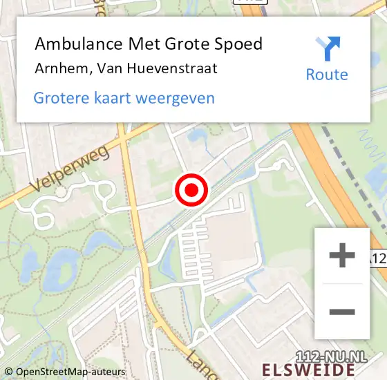 Locatie op kaart van de 112 melding: Ambulance Met Grote Spoed Naar Arnhem, Van Huevenstraat op 16 mei 2022 07:13