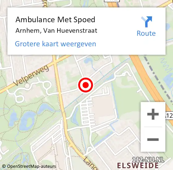 Locatie op kaart van de 112 melding: Ambulance Met Spoed Naar Arnhem, Van Huevenstraat op 16 mei 2022 07:14